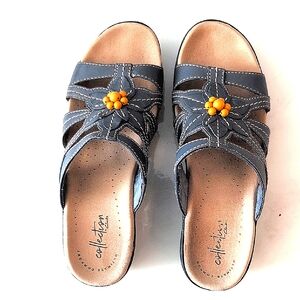 Clarks Women's Blue Sandals with Orange Accent